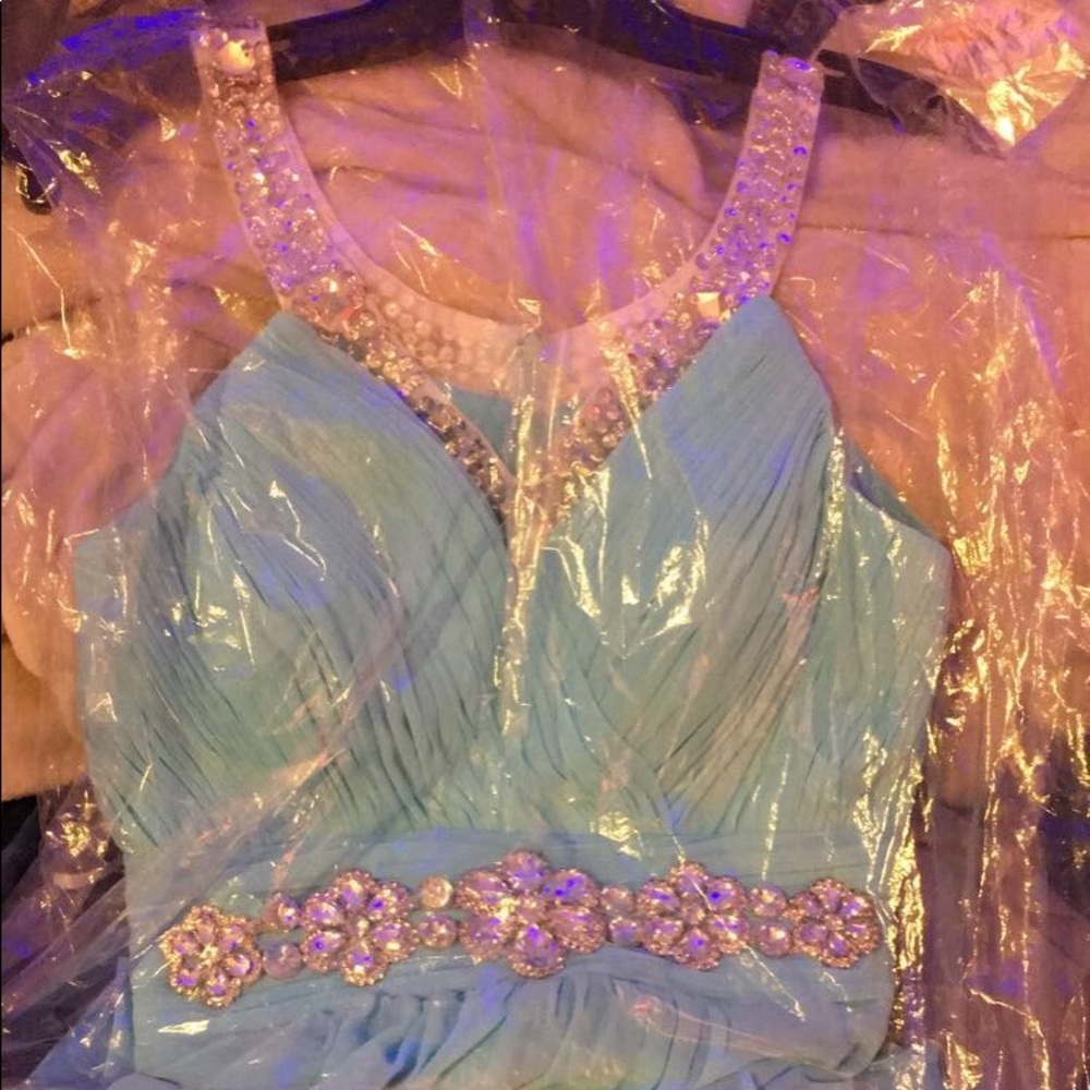 Long light blue prom dress